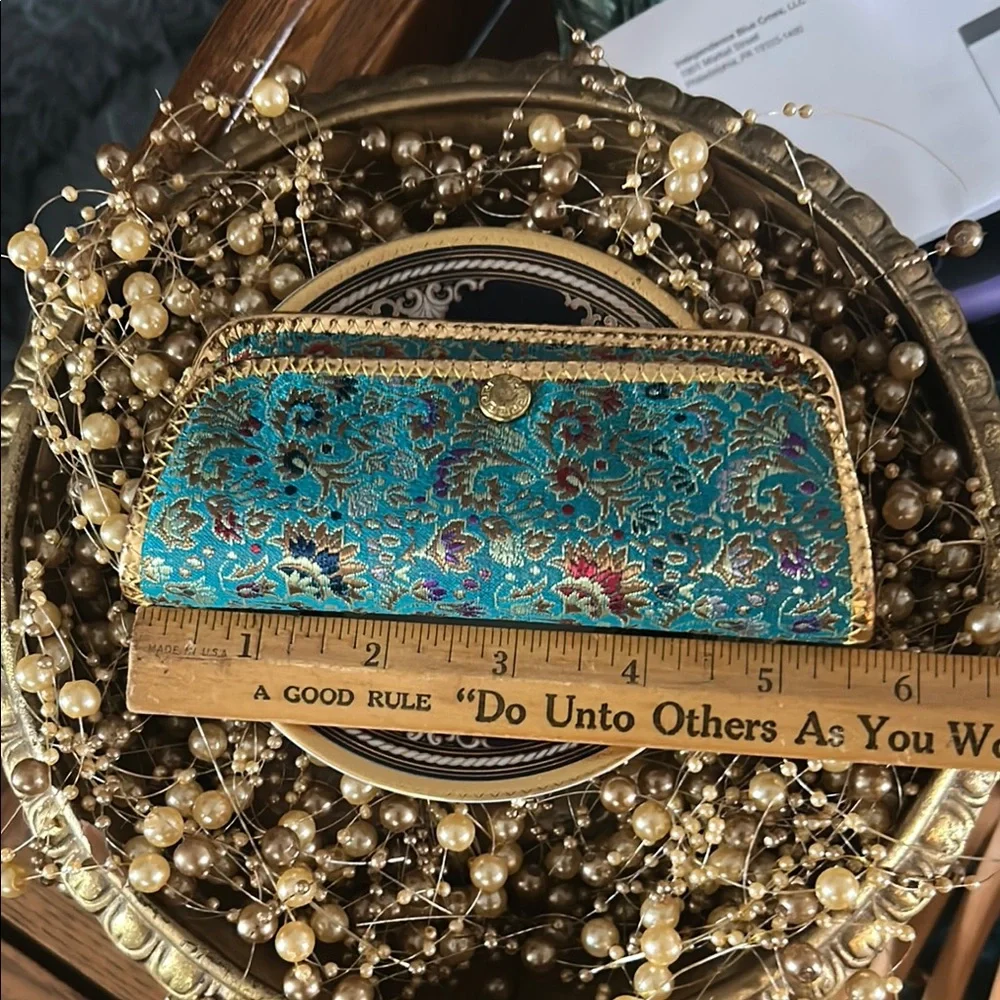 Vintage Turquoise Blue and Gold Paisley Eyeglass Case